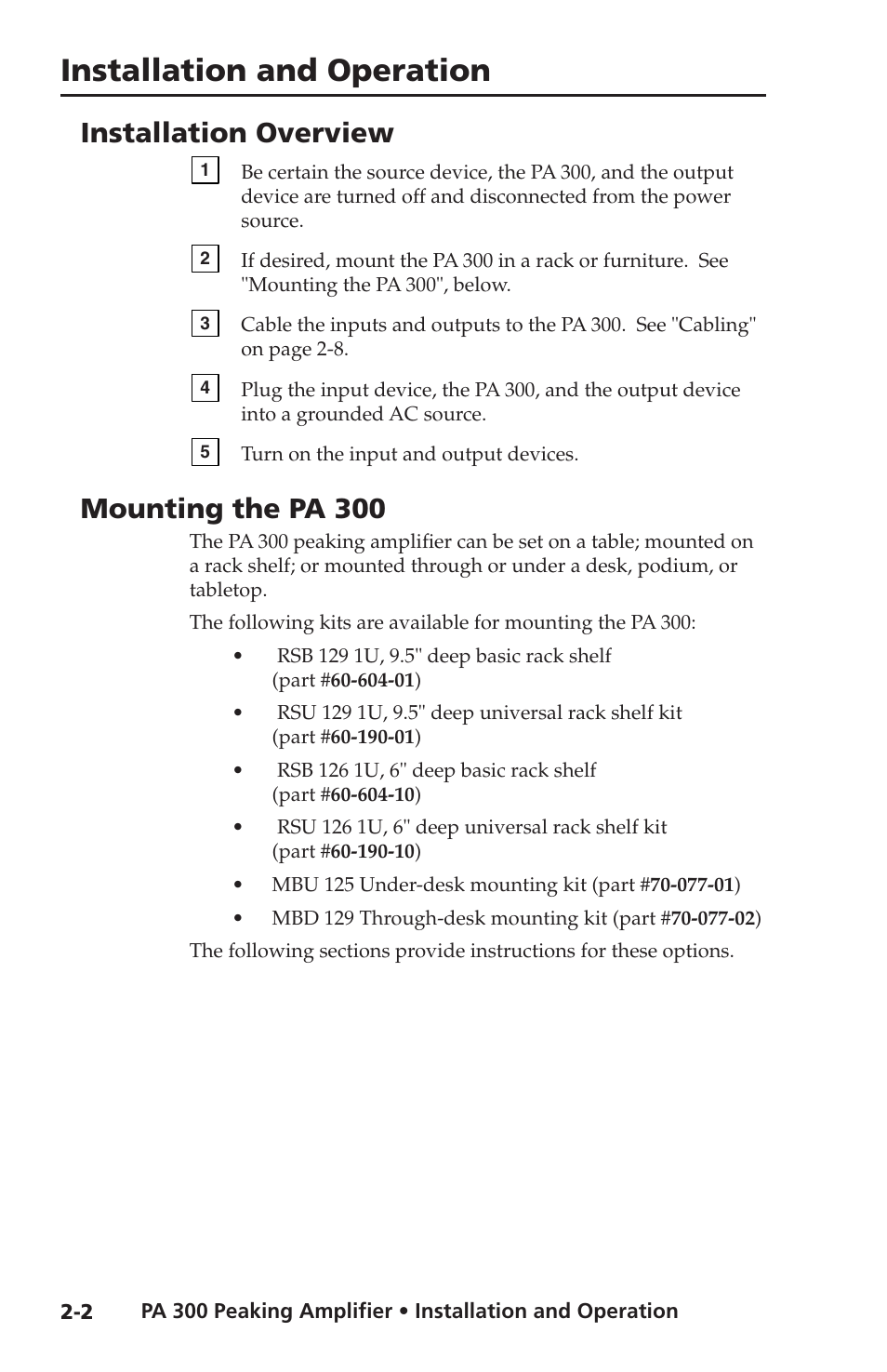 Installation overview, Mounting the pa 300, Installation and operation | Extron Electronics PA 300 User Manual | Page 10 / 28