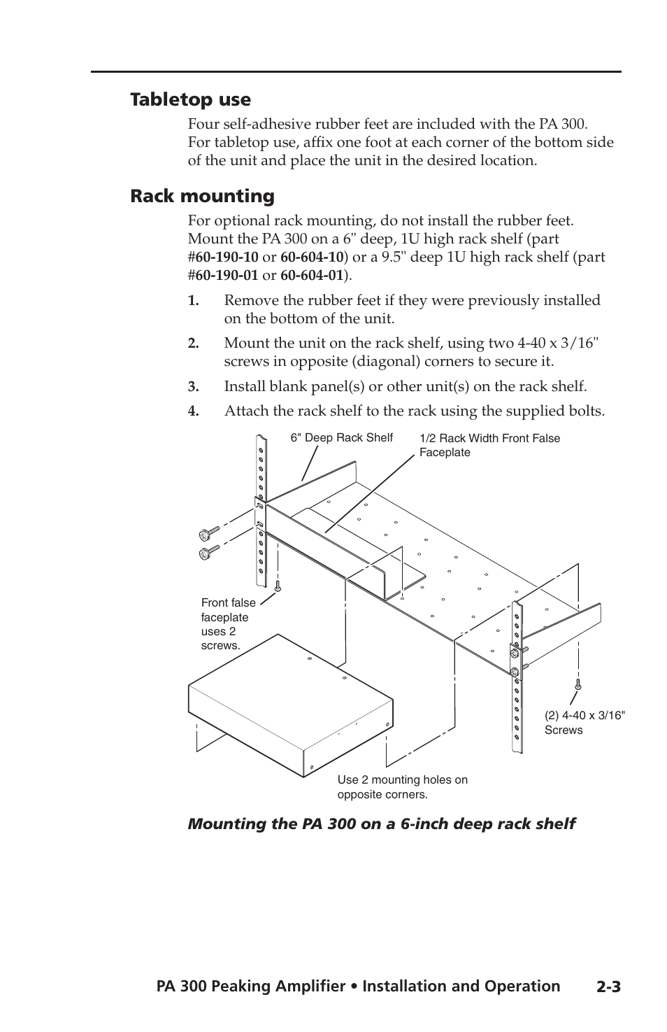 Tabletop use, Rack mounting, Tabletop use -3 rack mounting -3 | Extron Electronics PA 300 User Manual | Page 11 / 28