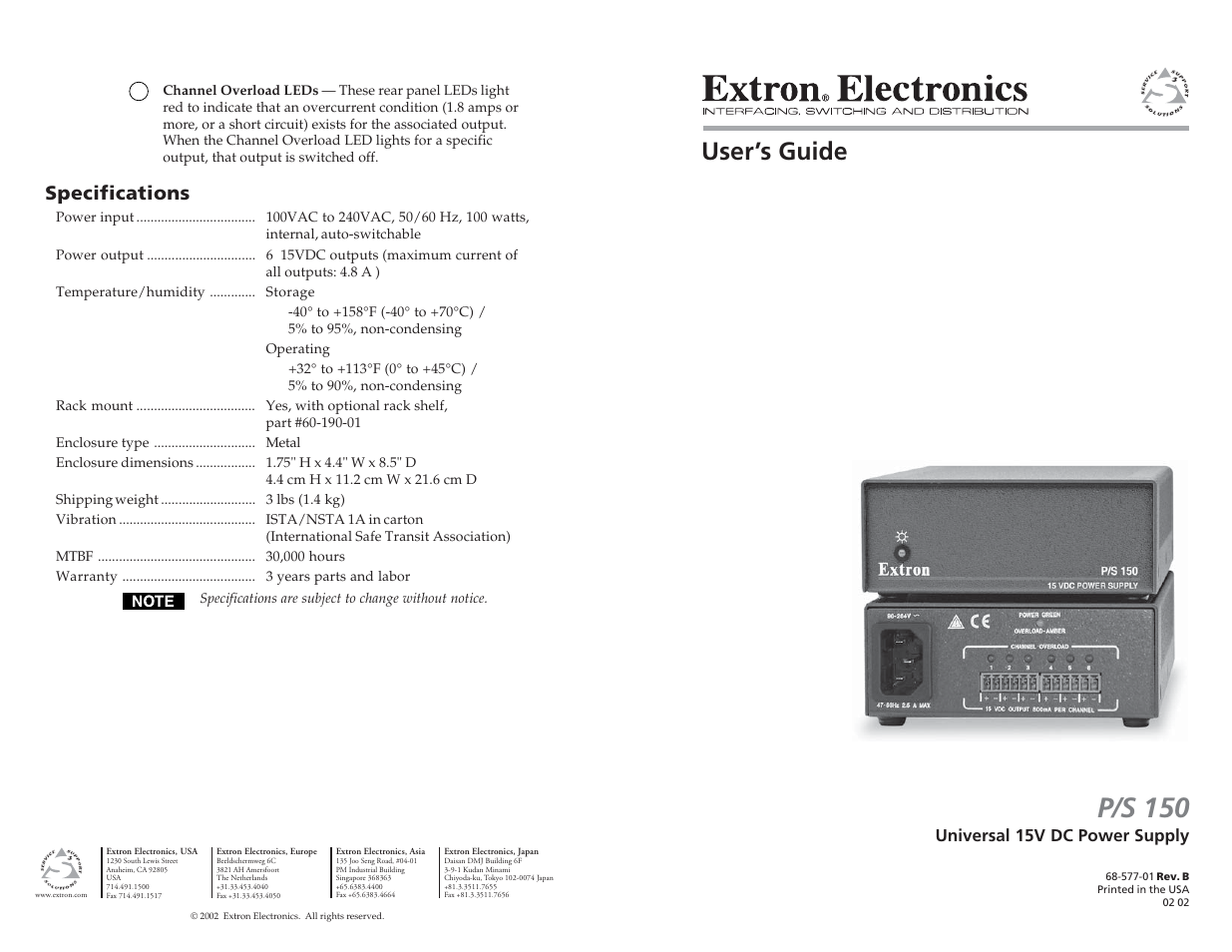 Extron Electronics P-S 150 User Manual | 2 pages