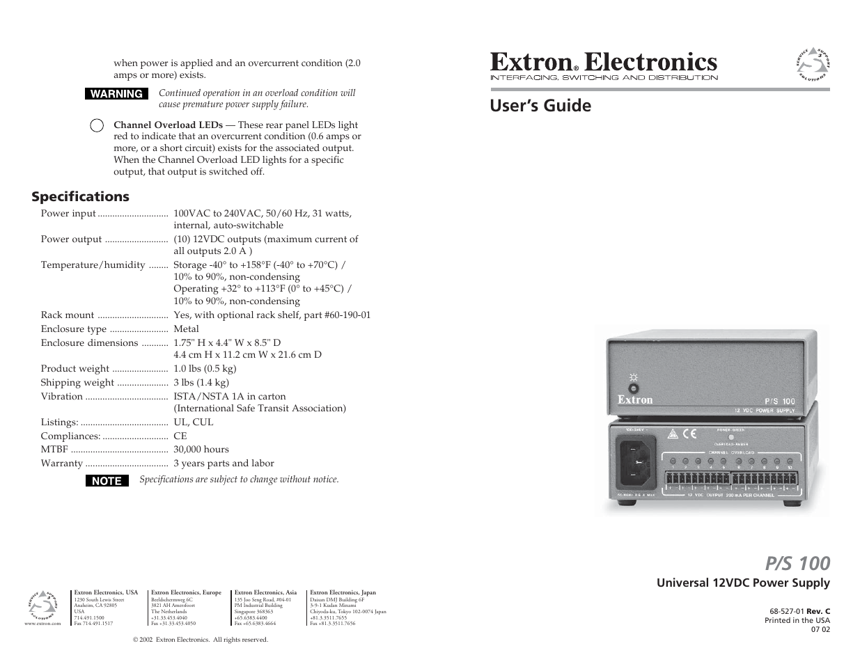 Extron Electronics P-S 100 User Manual | 2 pages