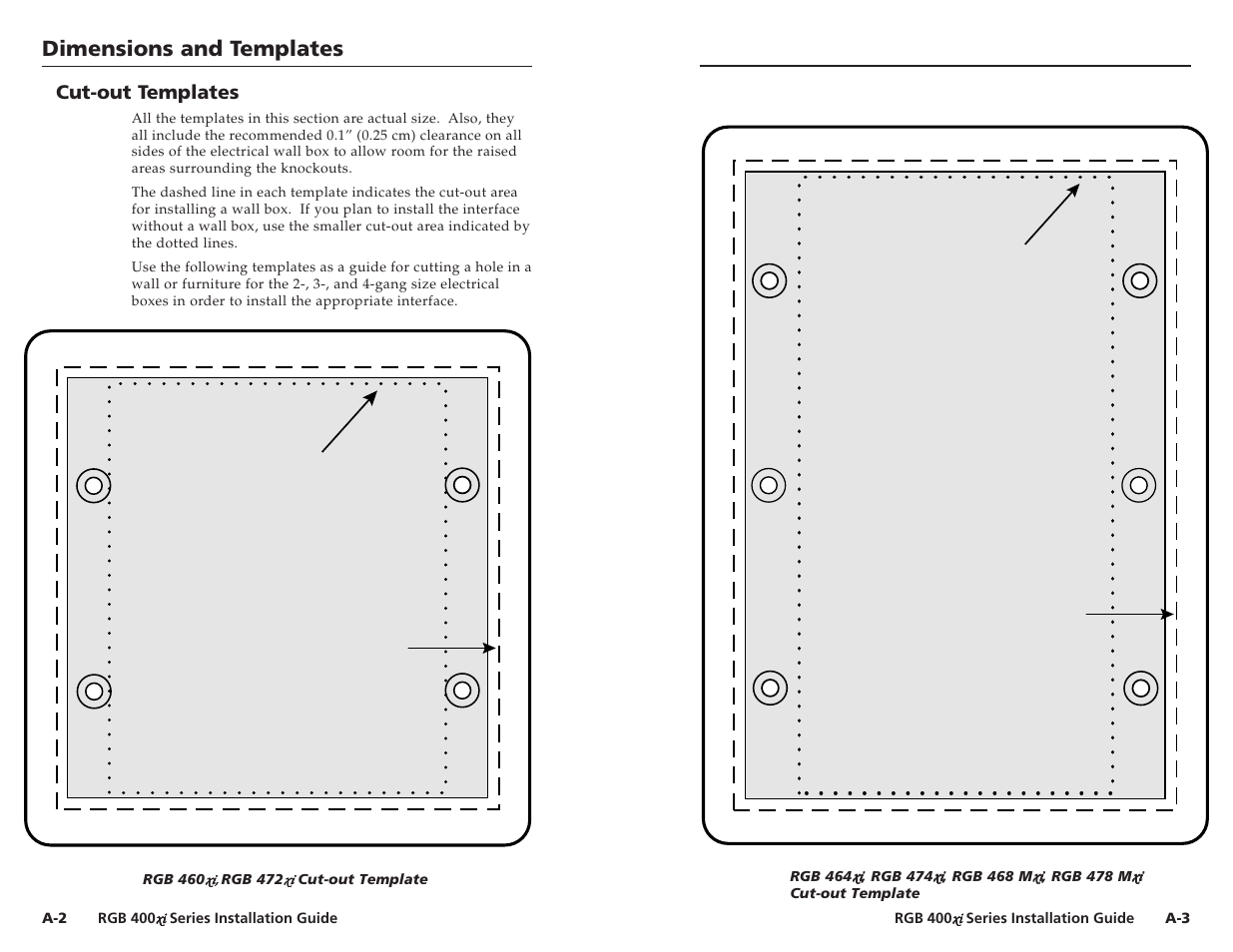 Dimensions and templates, Rgb 464 | Extron Electronics RGB 400xi Series Installation User Manual | Page 10 / 11