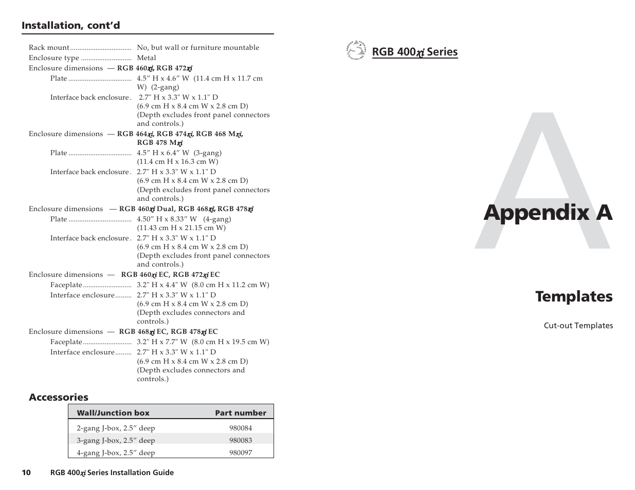 Appendix a, Templates | Extron Electronics RGB 400xi Series Installation User Manual | Page 9 / 11