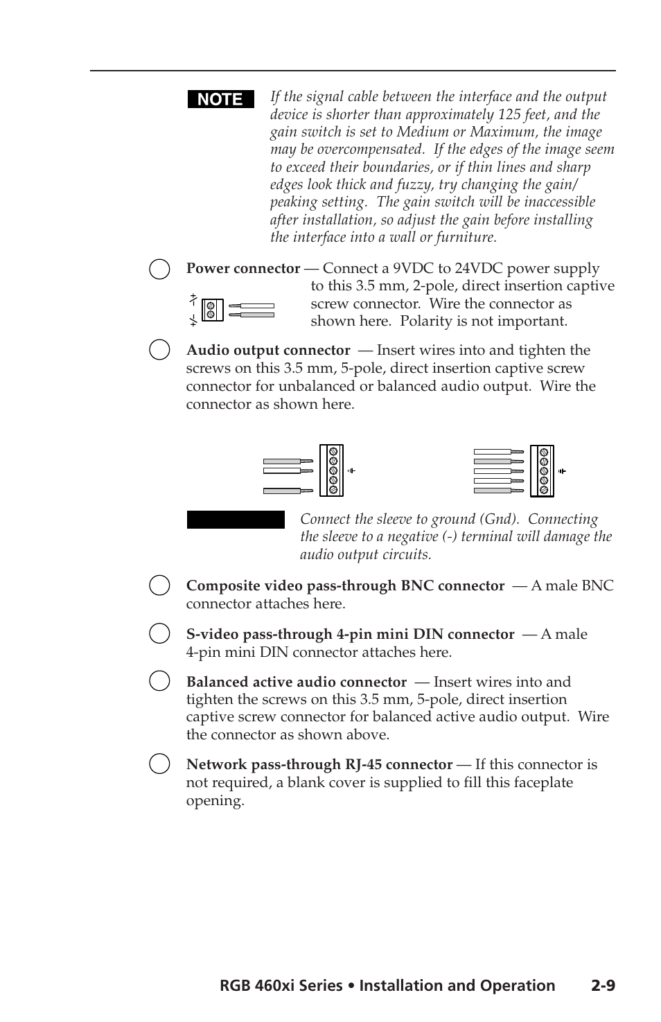 Caution, Unbalanced output, Balanced output | Extron Electronics RGB 400xi Series User Guide User Manual | Page 17 / 32