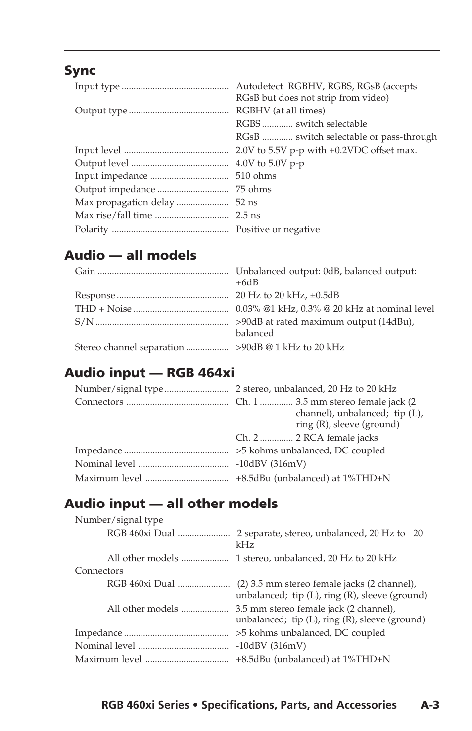 Sync, Audio --- all models, Audio input --- rgb 464xi | Audio input --- all other models, Audio — all models, Audio input — rgb 46 4xi, Audio input — all other models | Extron Electronics RGB 400xi Series User Guide User Manual | Page 25 / 32