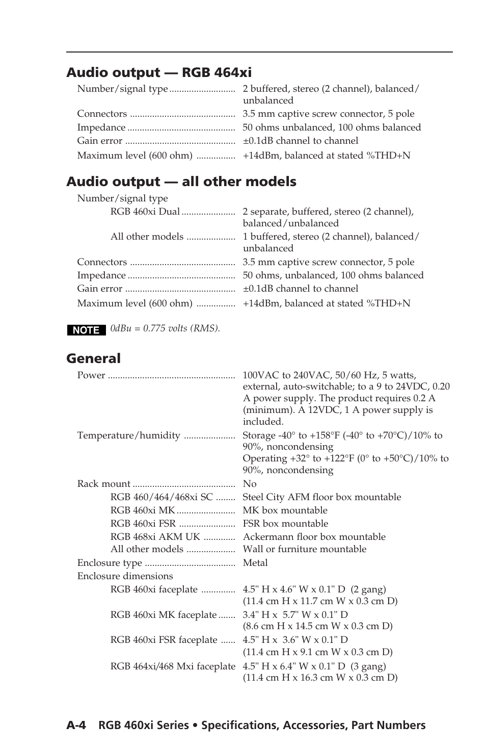 Audio output --- rgb 464xi, Audio output ---all other models, General | Audio output — rgb 464xi, Audio output — all other models | Extron Electronics RGB 400xi Series User Guide User Manual | Page 26 / 32