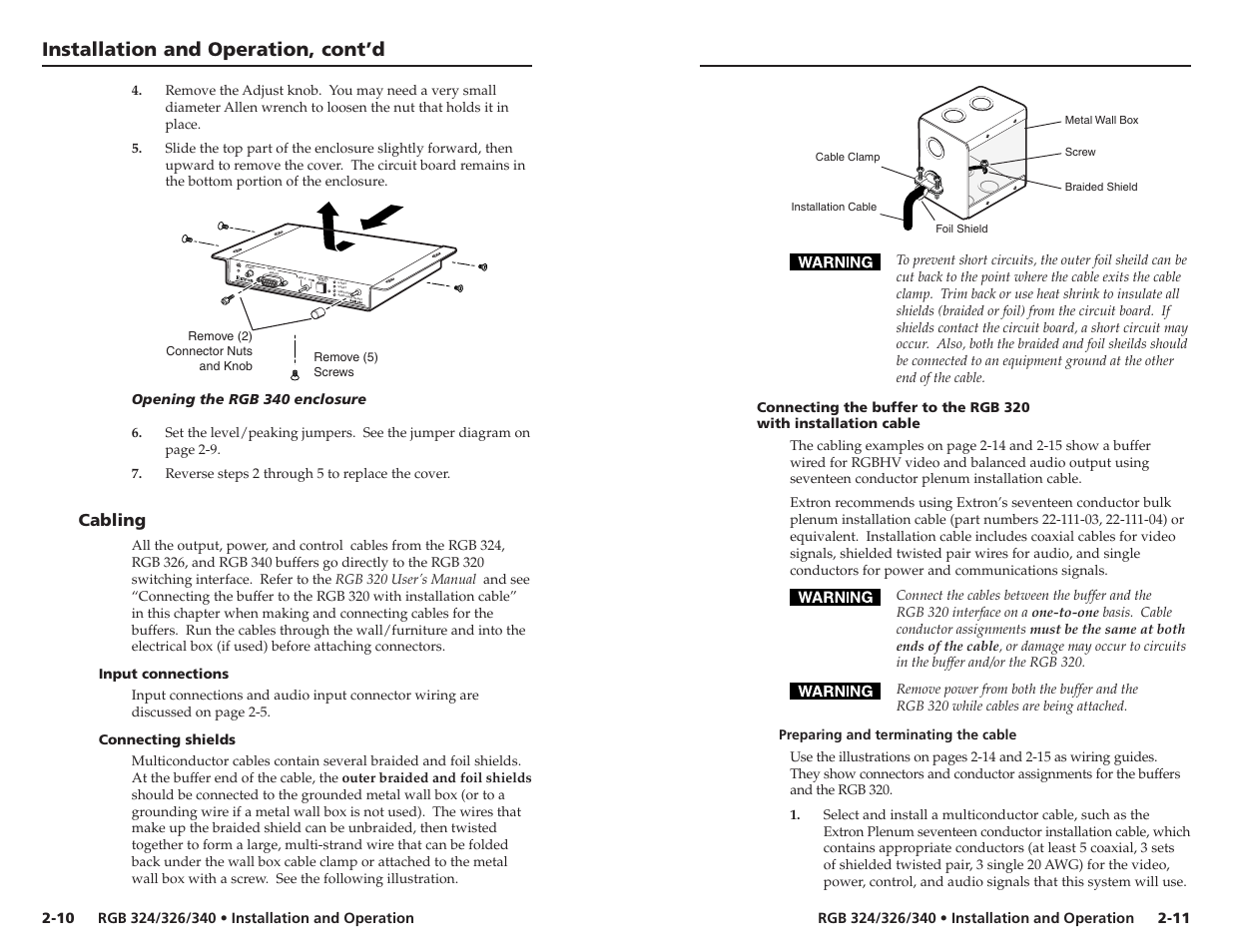 Installation and operation, cont’d | Extron Electronics RGB 340 User Manual | Page 11 / 21