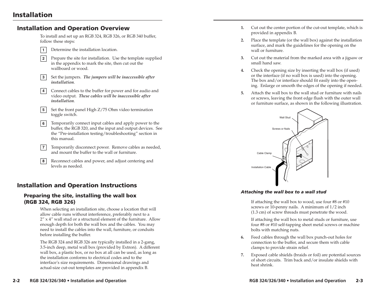 Installation, Installation and operation, cont’d, Installation and operation instructions | Installation and operation overview | Extron Electronics RGB 340 User Manual | Page 7 / 21