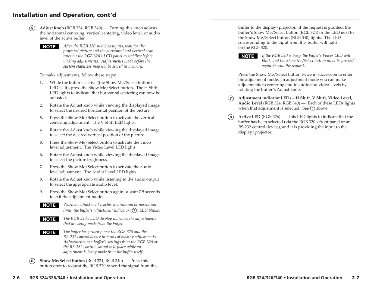 Installation and operation, cont’d | Extron Electronics RGB 340 User Manual | Page 9 / 21