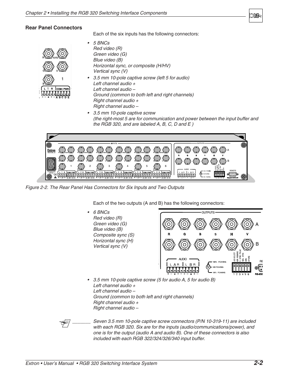 Rear panel connectors | Extron Electronics RGB 320 User Manual | Page 13 / 40