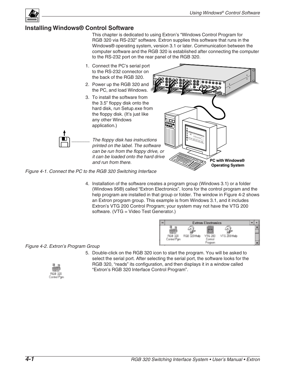 Installing windows® control software | Extron Electronics RGB 320 User Manual | Page 24 / 40