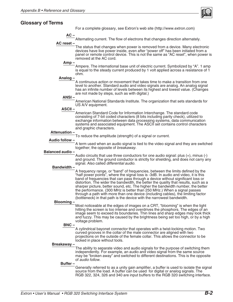 Glossary of terms | Extron Electronics RGB 320 User Manual | Page 33 / 40