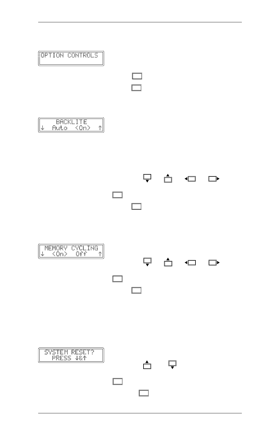 Option controls menus, Lcd backlite menu, System reset menu | Extron Electronics RGB 302_304 User Manual | Page 32 / 44
