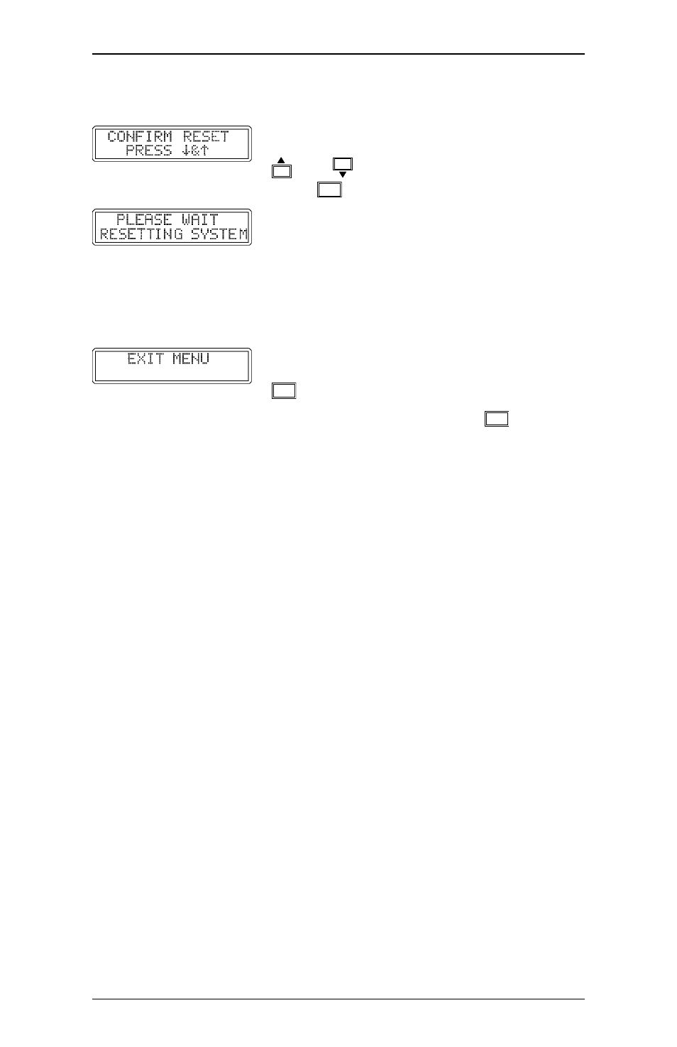 Exit menu, Default settings on power up, Default settings on system reset | Confirm reset menu | Extron Electronics RGB 302_304 User Manual | Page 33 / 44