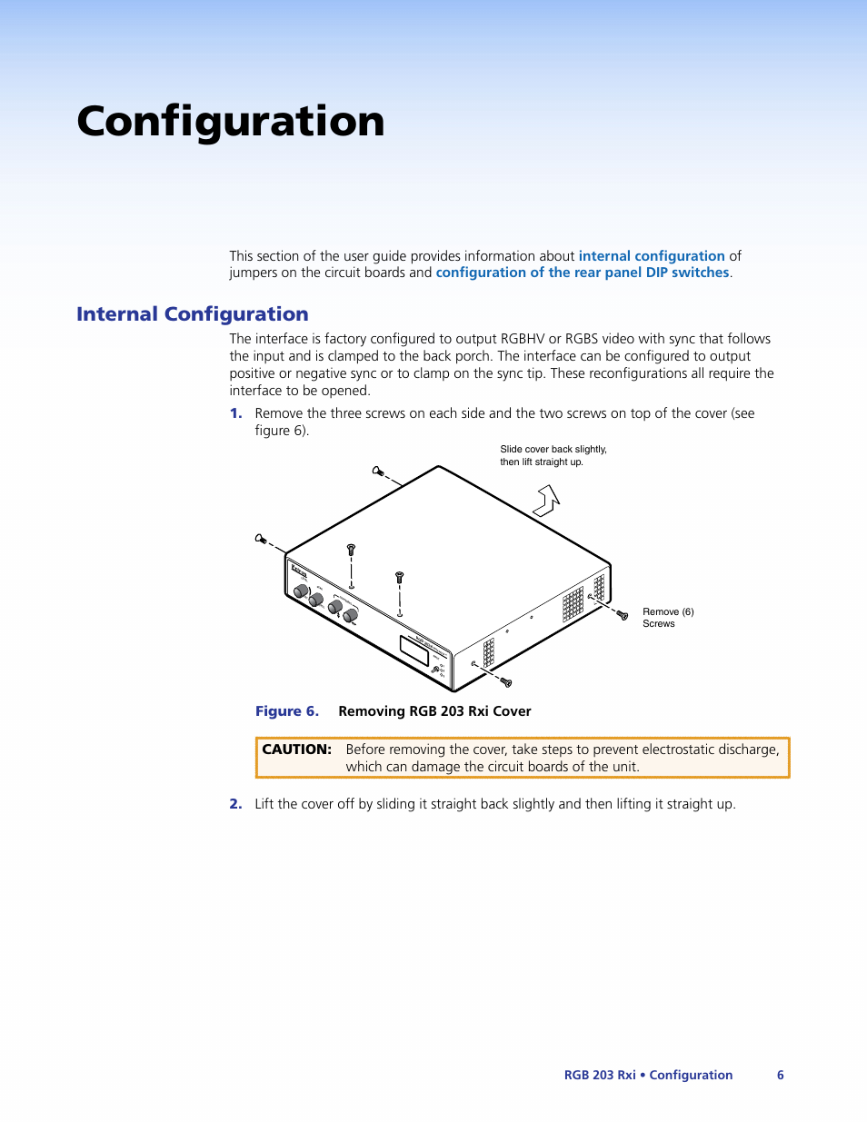 Configuration, Internal configuration | Extron Electronics RGB 203 Rxi User Guide User Manual | Page 12 / 36