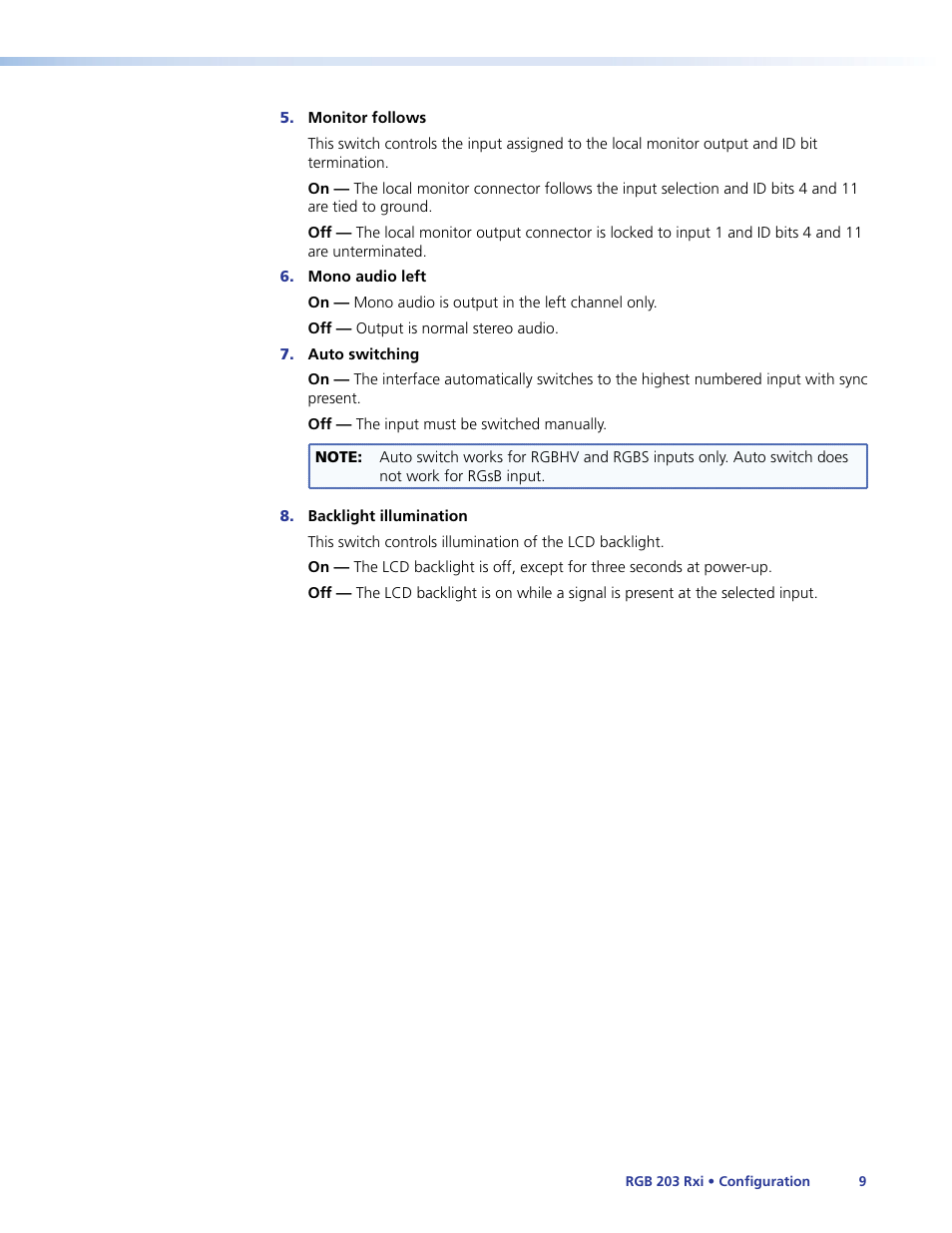 Ear panel, Dip switch 7 | Extron Electronics RGB 203 Rxi User Guide User Manual | Page 15 / 36