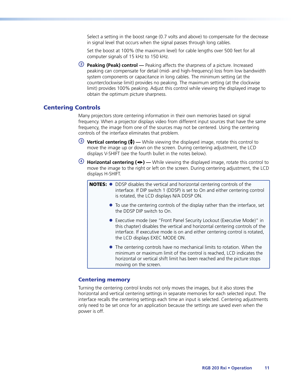 Centering controls | Extron Electronics RGB 203 Rxi User Guide User Manual | Page 17 / 36