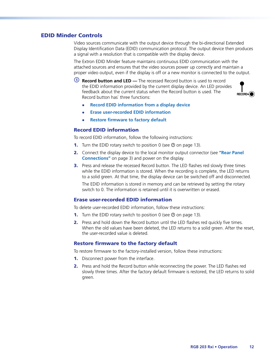 Edid minder controls | Extron Electronics RGB 203 Rxi User Guide User Manual | Page 18 / 36