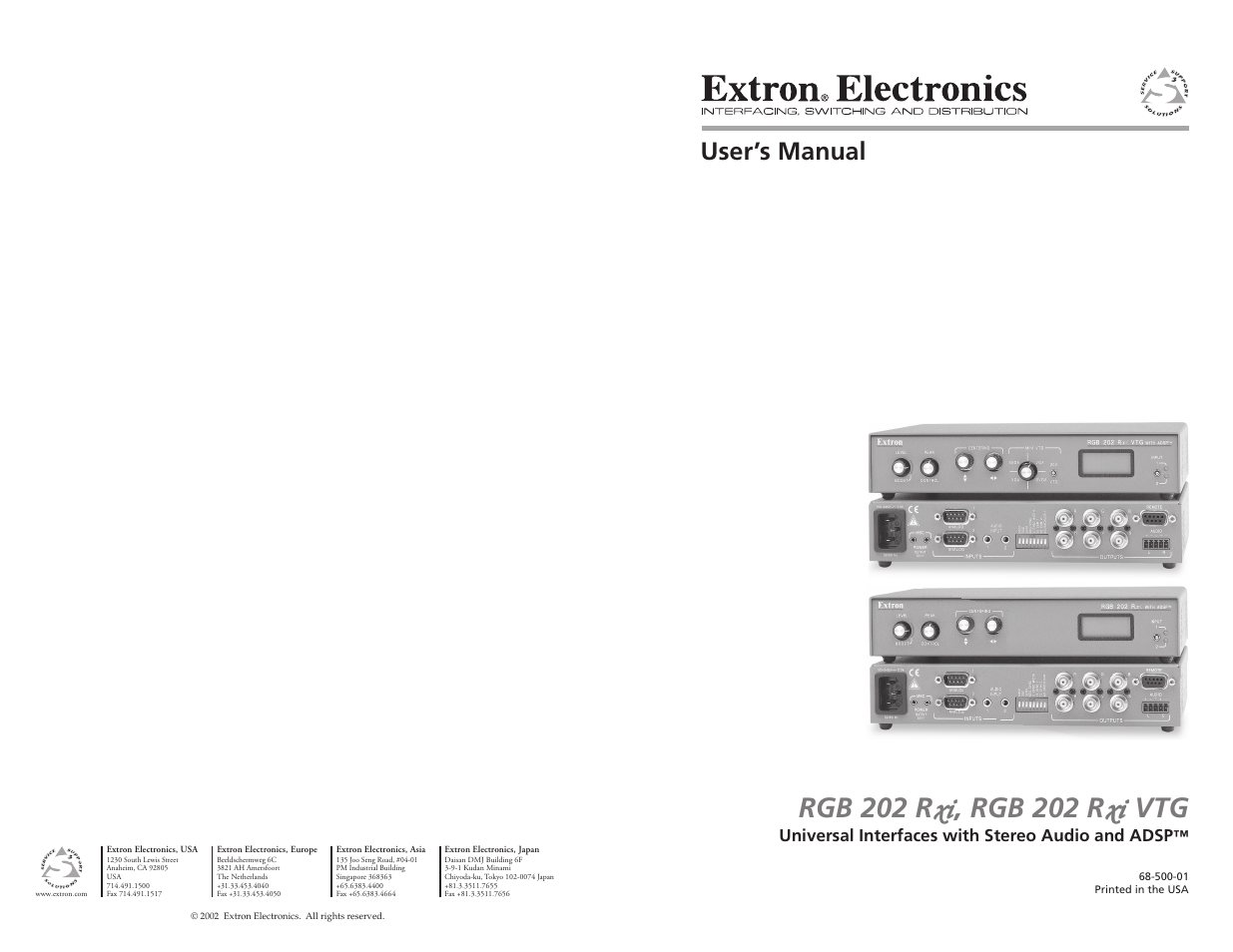 Extron Electronics RGB 202xi VTG User Guide User Manual | 21 pages