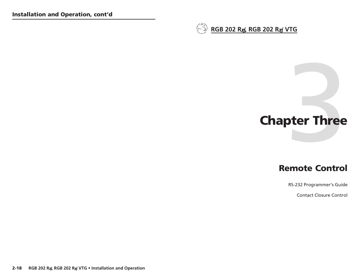 Ch. 3: remote control | Extron Electronics RGB 202xi VTG User Guide User Manual | Page 15 / 21