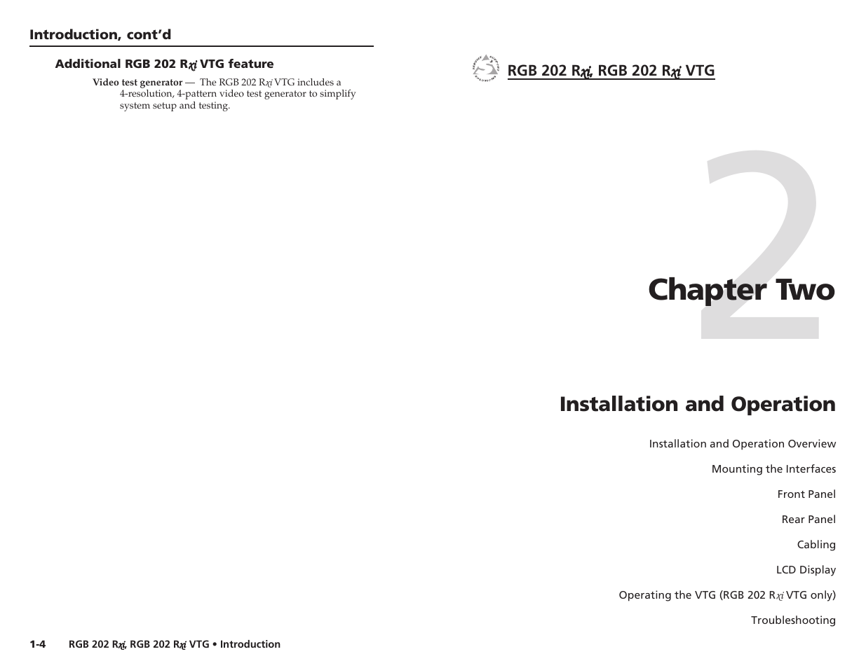 Ch. 2: installation & operation, Chapter two | Extron Electronics RGB 202xi VTG User Guide User Manual | Page 6 / 21