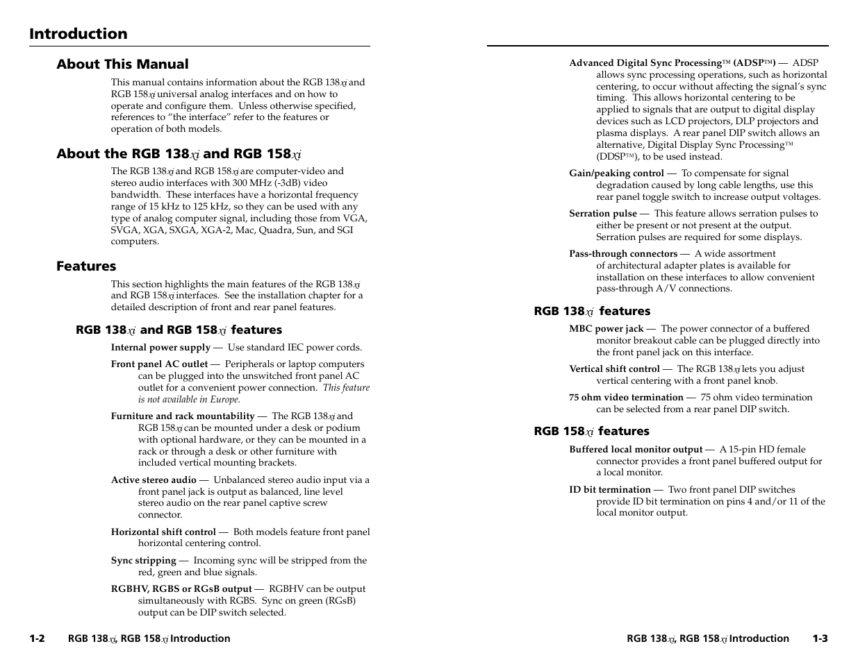 Introduction, Introduction, cont’d, About this manual | Features | Extron Electronics RGB 158xi VGA User Guide User Manual | Page 5 / 22