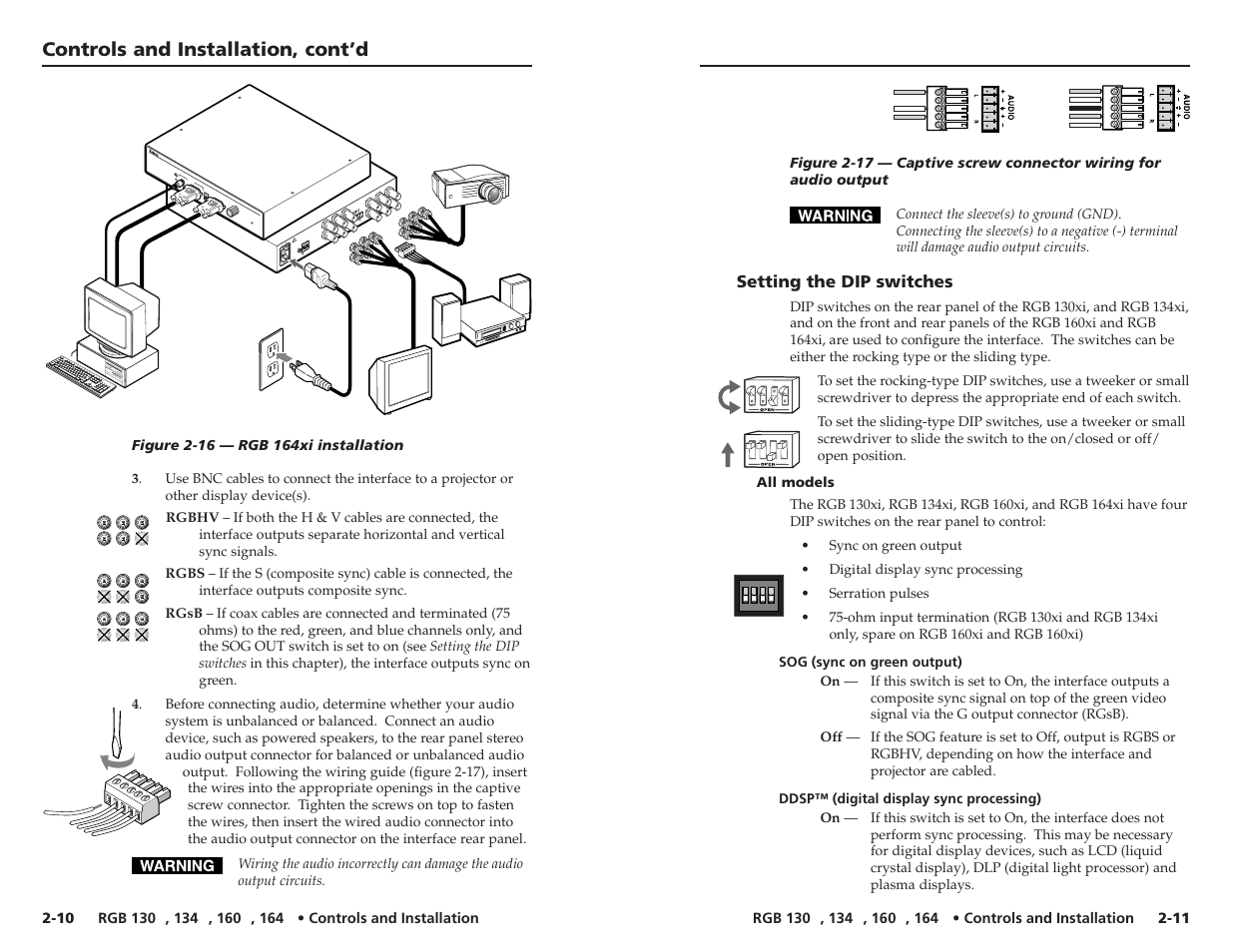 Controls and installation, cont’d, Ou tp ut sog out ddsp serr sp are, H. s hif t id p in 4 id p in 1 1 au dio | Extron Electronics RGB 164xi User Guide User Manual | Page 10 / 17