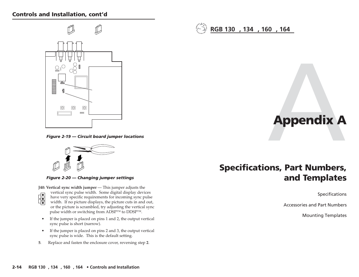 Appendix a, Specifications, part numbers, and templates | Extron Electronics RGB 164xi User Guide User Manual | Page 12 / 17