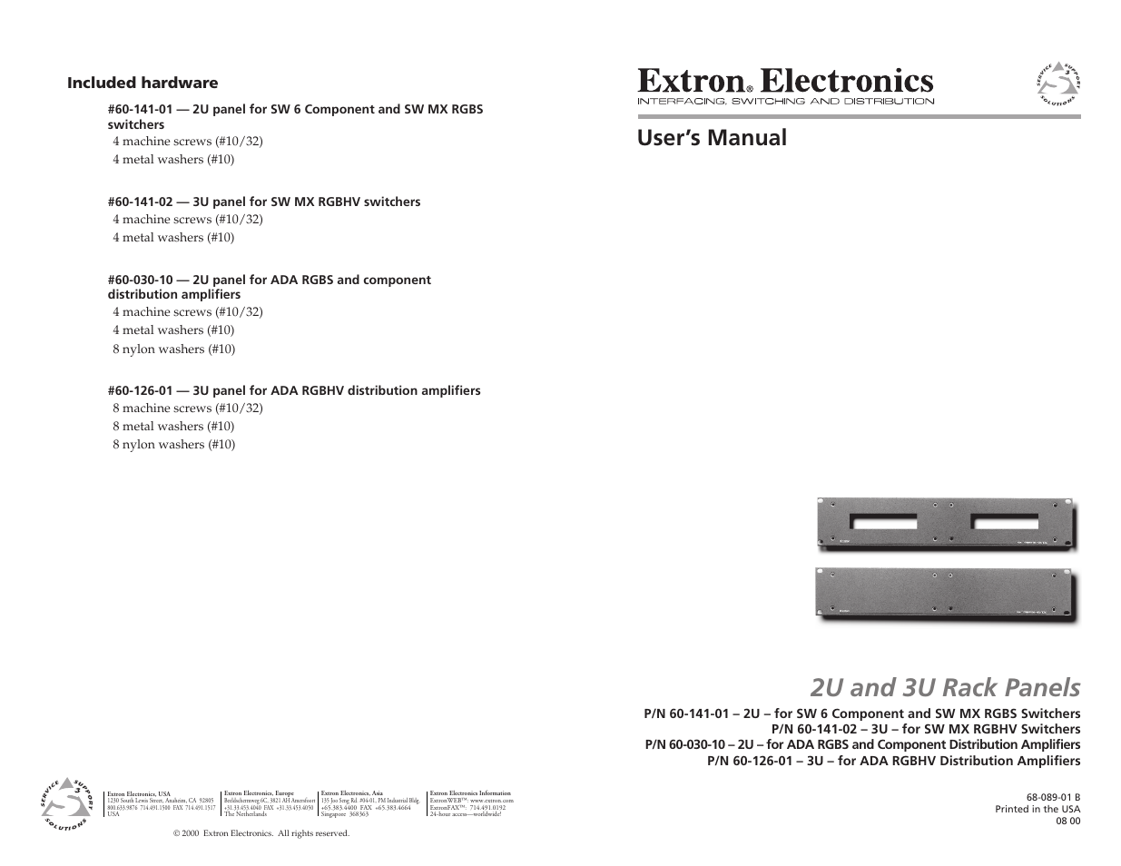 Extron Electronics 2U and 3U Rack Panels User Manual | 2 pages