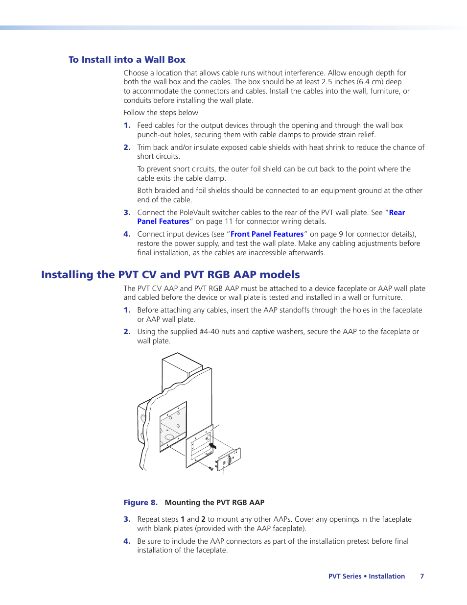 Installing the pvt cv and pvt rgb aap models, To install into a wall box, Installing the pvt cv and pvt rgb aap | Models | Extron Electronics PVT Series User Guide User Manual | Page 13 / 26