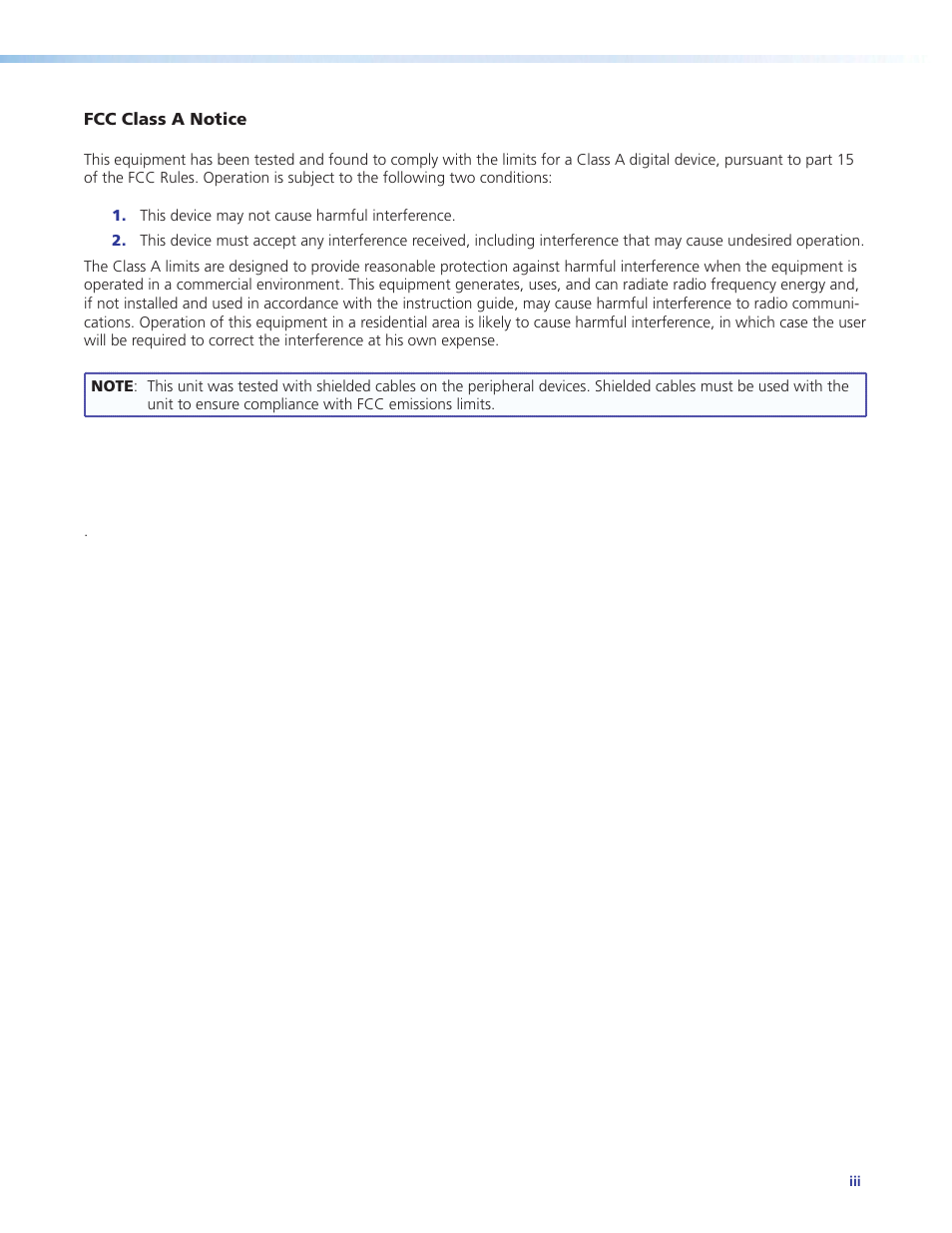 Fcc class a notice | Extron Electronics PVT Series User Guide User Manual | Page 3 / 26