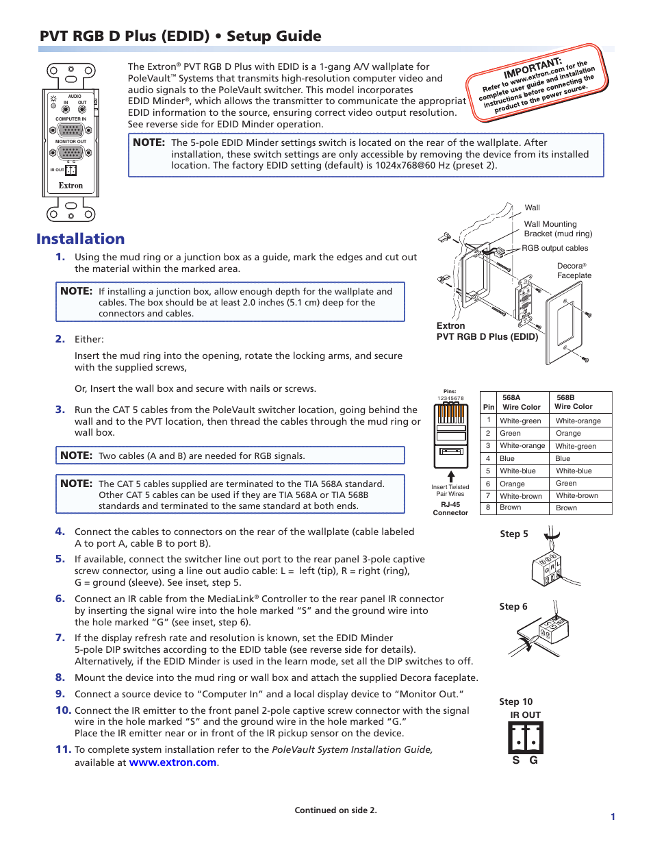 Extron Electronics PVT RGB D Plus (EDID) Setup Guide User Manual | 2 pages