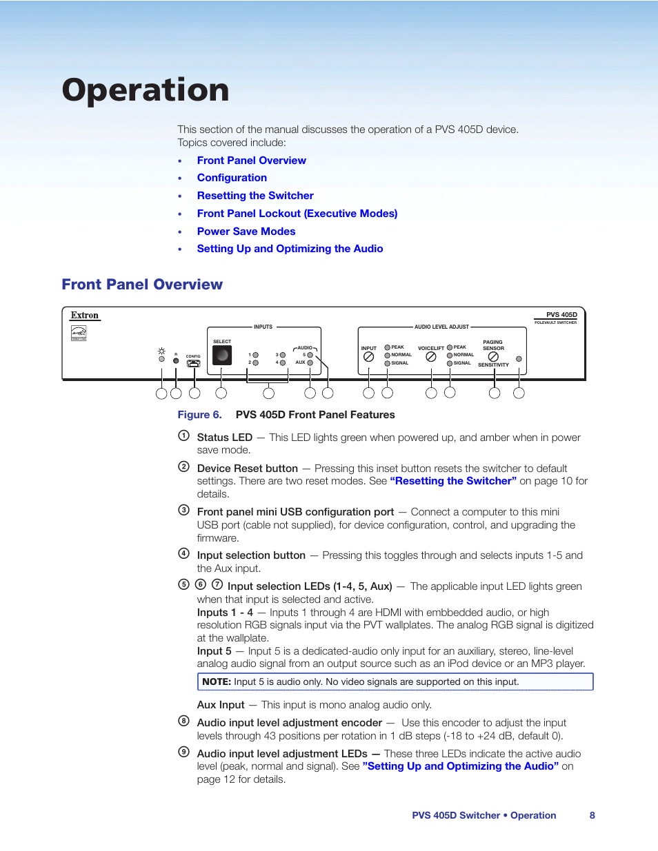 Operation, Front panel overview, Ef g | Extron Electronics PVS 405D User Guide User Manual | Page 14 / 58
