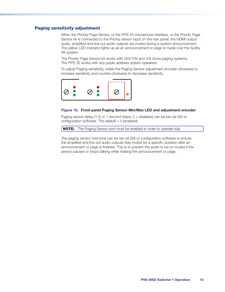 Paging sensitivity adjustment | Extron Electronics PVS 405D User Guide User Manual | Page 21 / 58