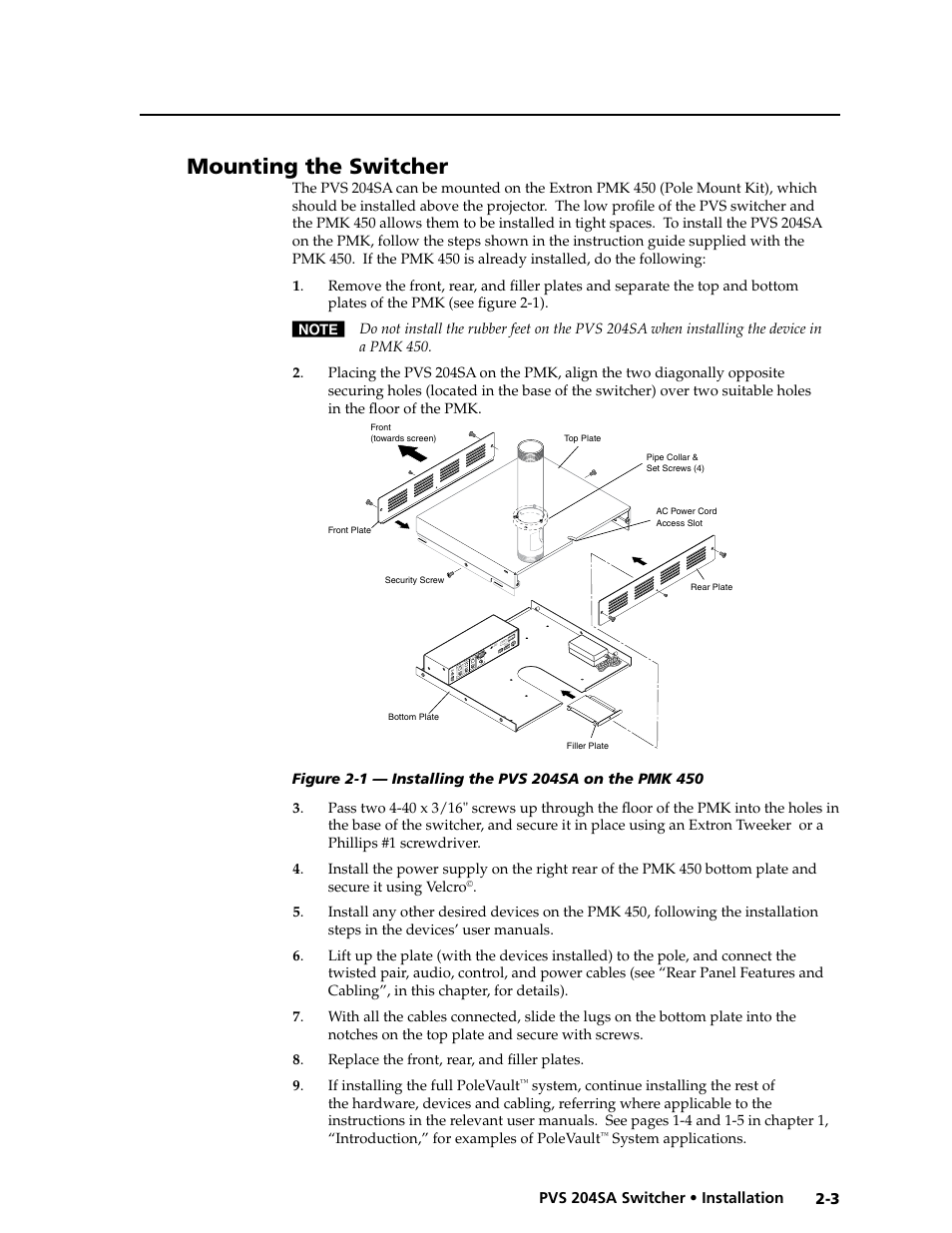 Mounting the switcher, Preliminar y | Extron Electronics PVS 204SA User Guide User Manual | Page 15 / 54