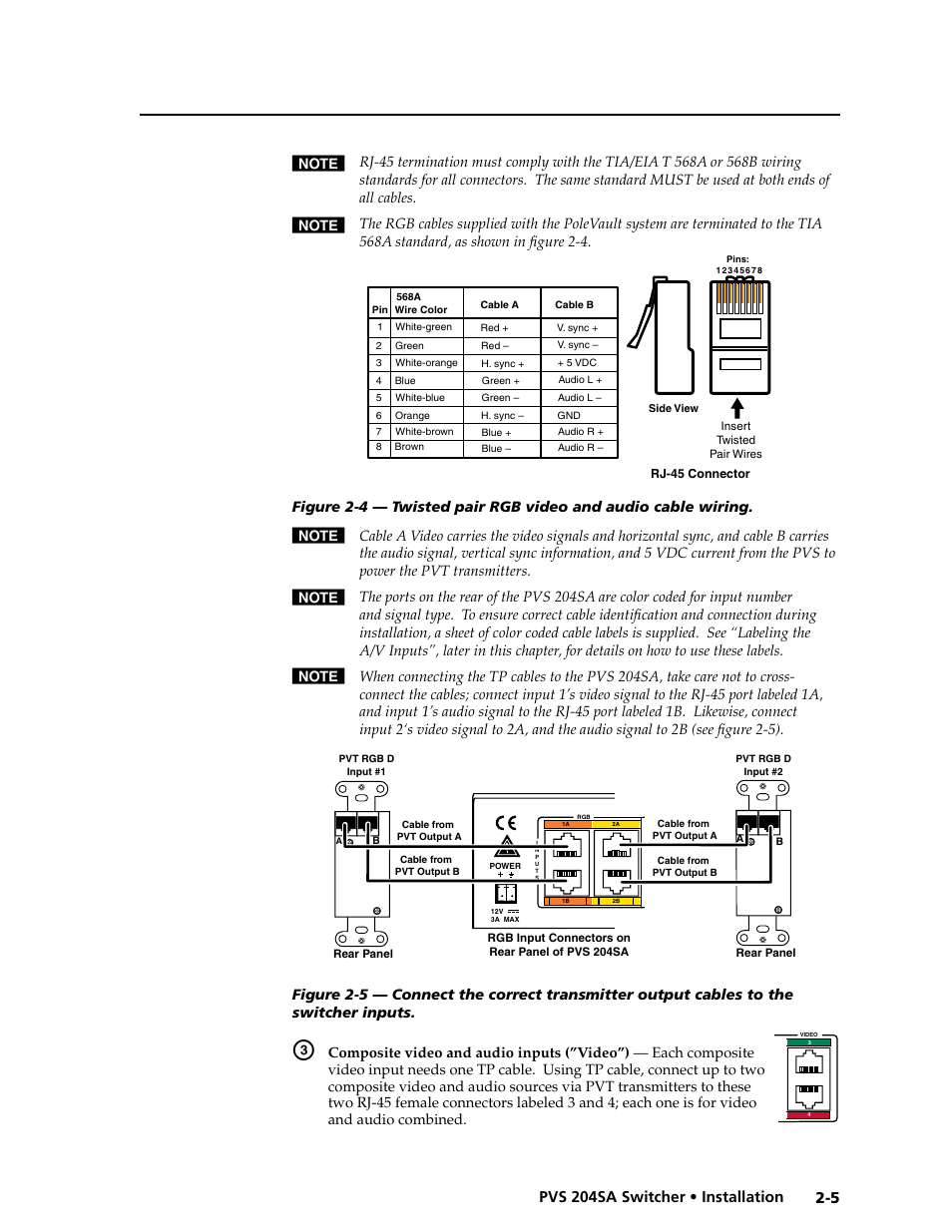 A/v input connections, 5 pvs 204sa switcher • installation | Extron Electronics PVS 204SA User Guide User Manual | Page 17 / 54