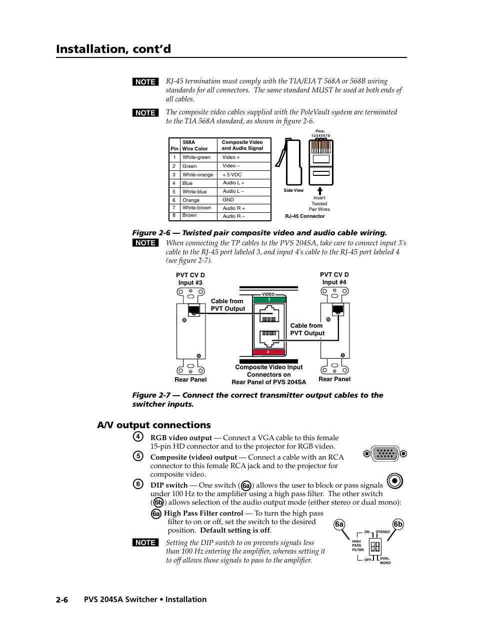 A/v output connections, Preliminar y, Installation, cont’d | Extron Electronics PVS 204SA User Guide User Manual | Page 18 / 54