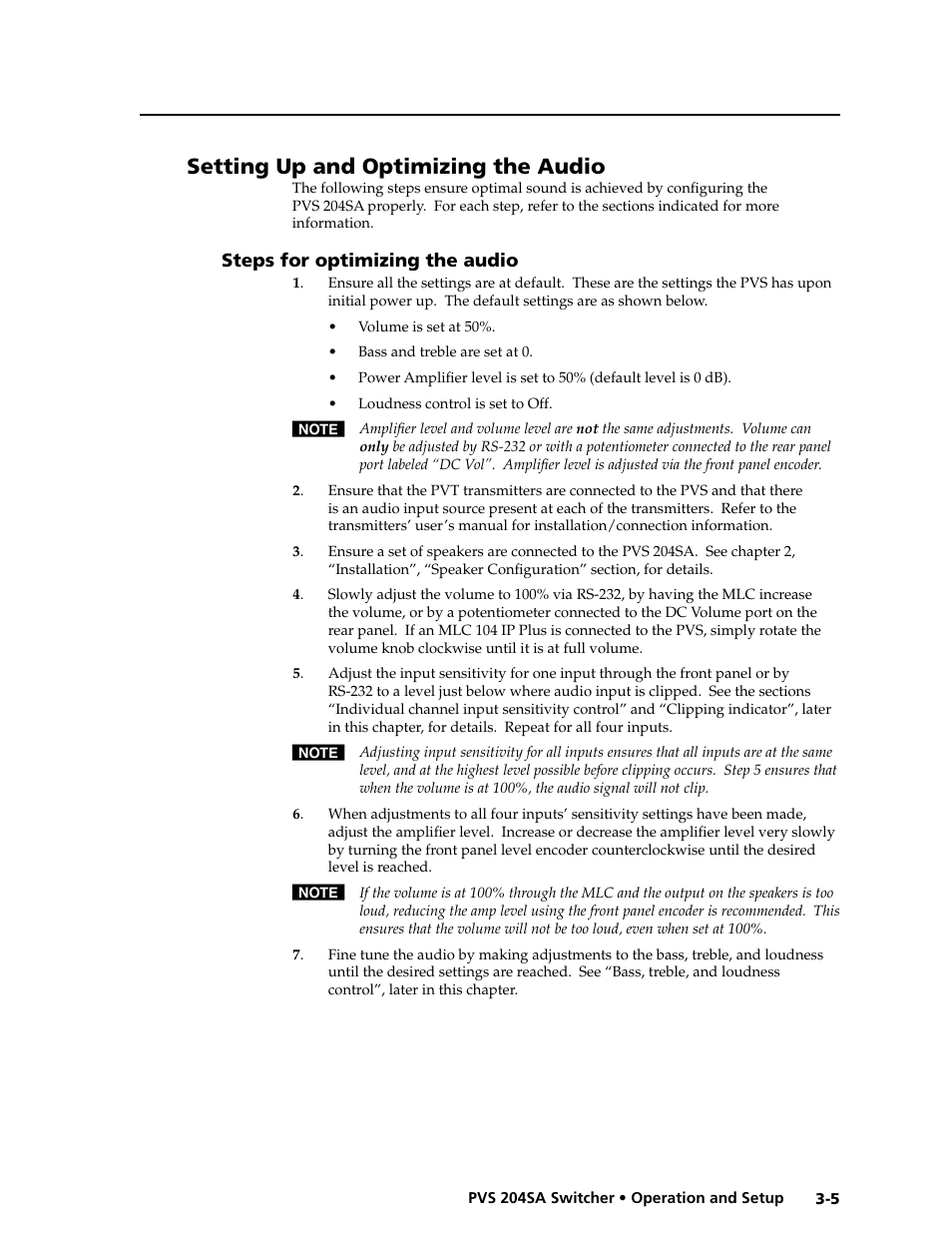Setting up and optimizing the audio, Steps for optimizing the audio, Preliminar y | Extron Electronics PVS 204SA User Guide User Manual | Page 31 / 54