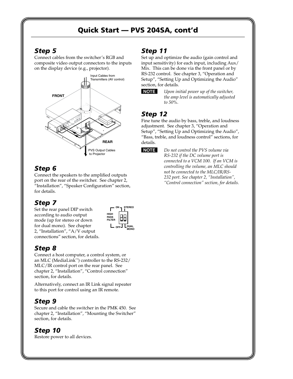 Quick start — pvs 204sa, cont’d, Step 5, Step 6 | Step 7, Step 8, Step 9, Step 10, Step 11, Step 12 | Extron Electronics PVS 204SA User Guide User Manual | Page 4 / 54