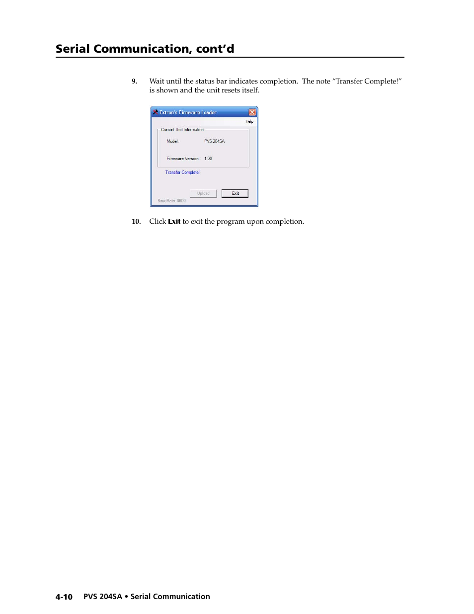 Preliminar y, Serial communication, cont’d | Extron Electronics PVS 204SA User Guide User Manual | Page 44 / 54