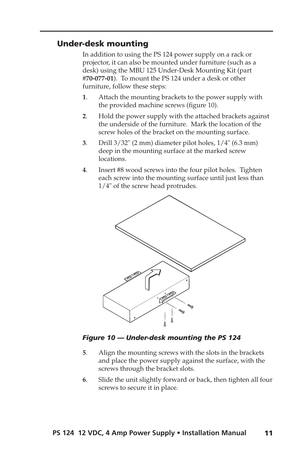 Under-desk mounting | Extron Electronics PS 124 User Manual | Page 17 / 24