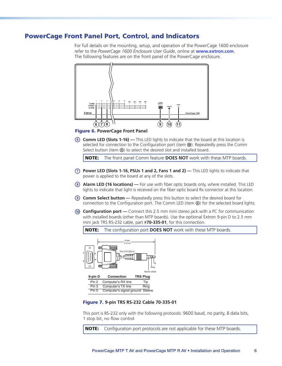 Powercage front panel port, control, and, Indicators, Figure 6. powercage front panel | Optional extron | Extron Electronics PowerCage MTP AV Series User Guide User Manual | Page 10 / 15