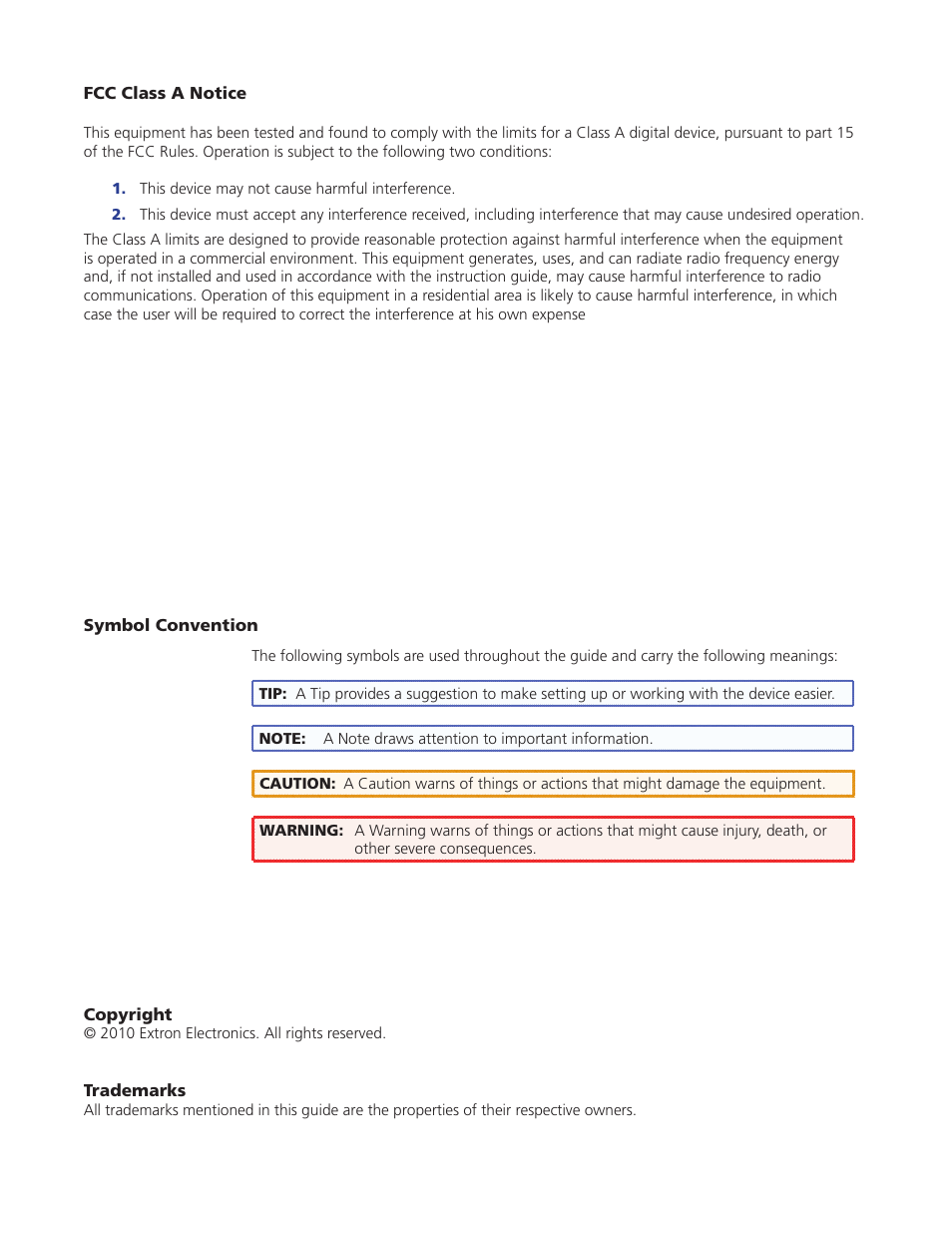 Fcc class a notice | Extron Electronics PowerCage MTP AV Series User Guide User Manual | Page 3 / 15