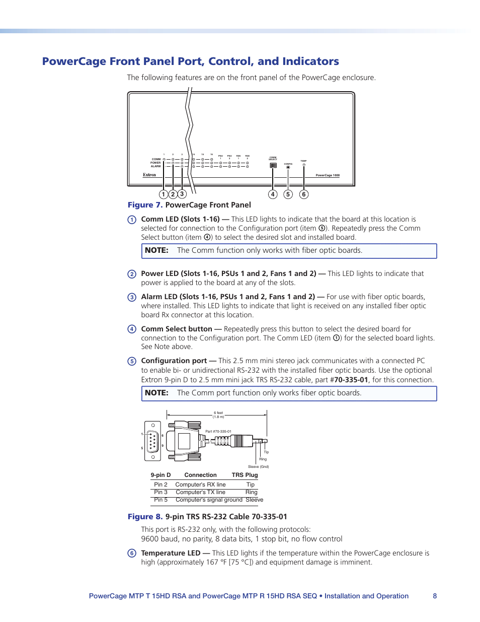 Powercage front panel port, control, and, Indicators, Figure 7. powercage front panel | Optional extron | Extron Electronics PowerCage MTP 15HD RSA Series User Guide User Manual | Page 12 / 20