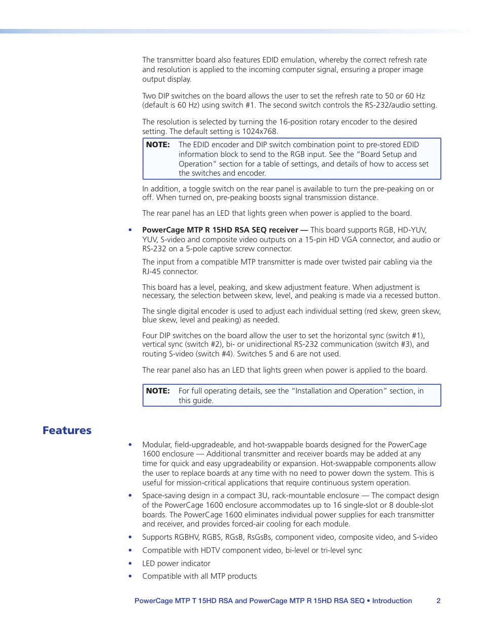 Features | Extron Electronics PowerCage MTP 15HD RSA Series User Guide User Manual | Page 6 / 20