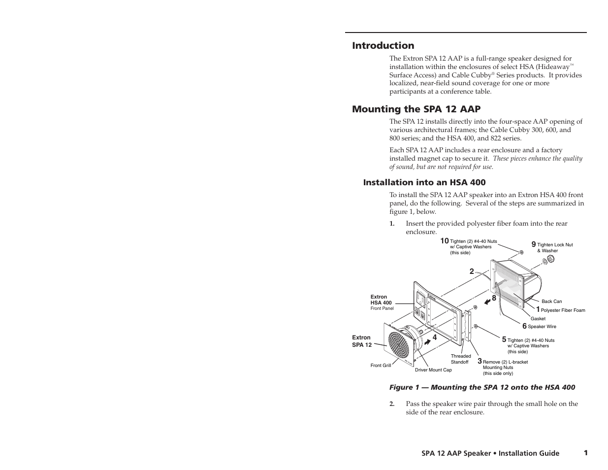 Introduction, Mounting the spa 12 aap, Installation into an hsa 400 | Extron Electronics SPA 12 AAP User Manual | Page 4 / 8