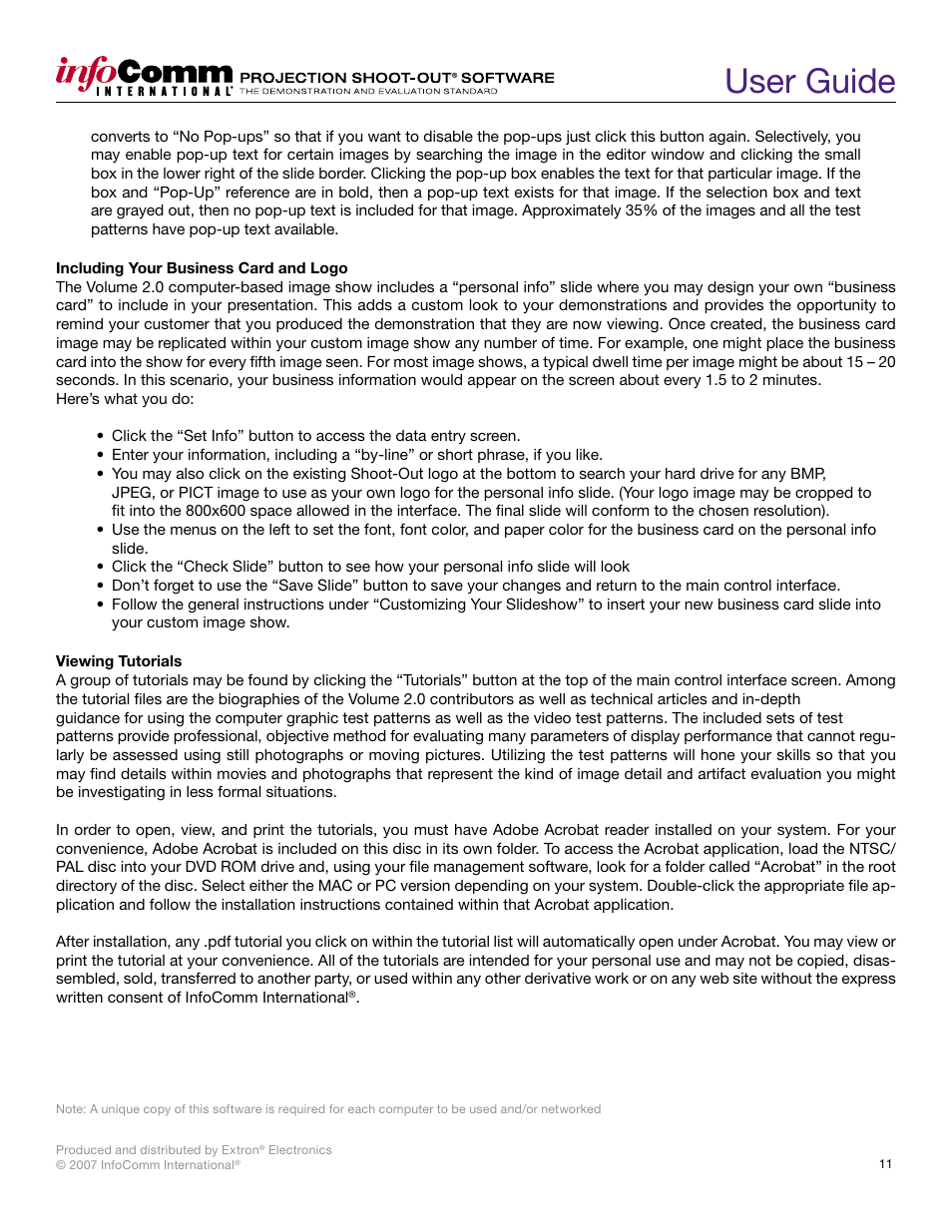 User guide | Extron Electronics Projection Shoot-Out Volume 2.0 User Manual | Page 11 / 20