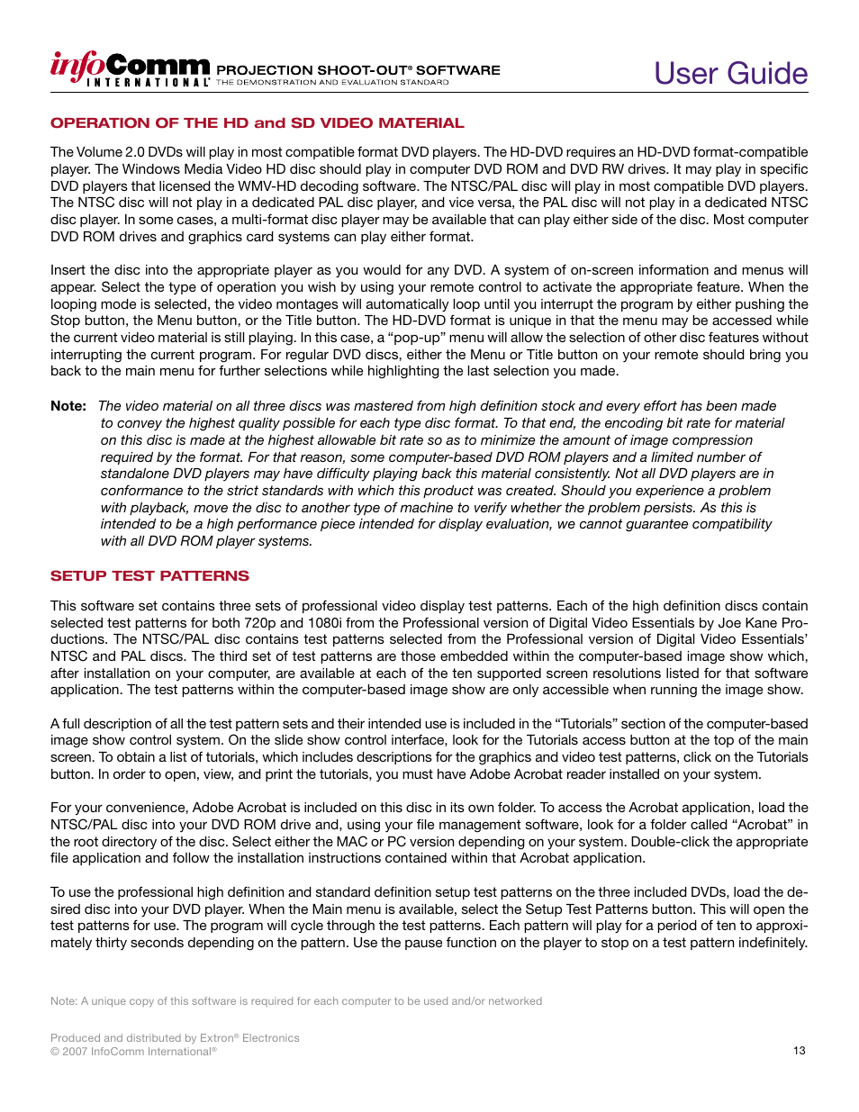 User guide | Extron Electronics Projection Shoot-Out Volume 2.0 User Manual | Page 13 / 20