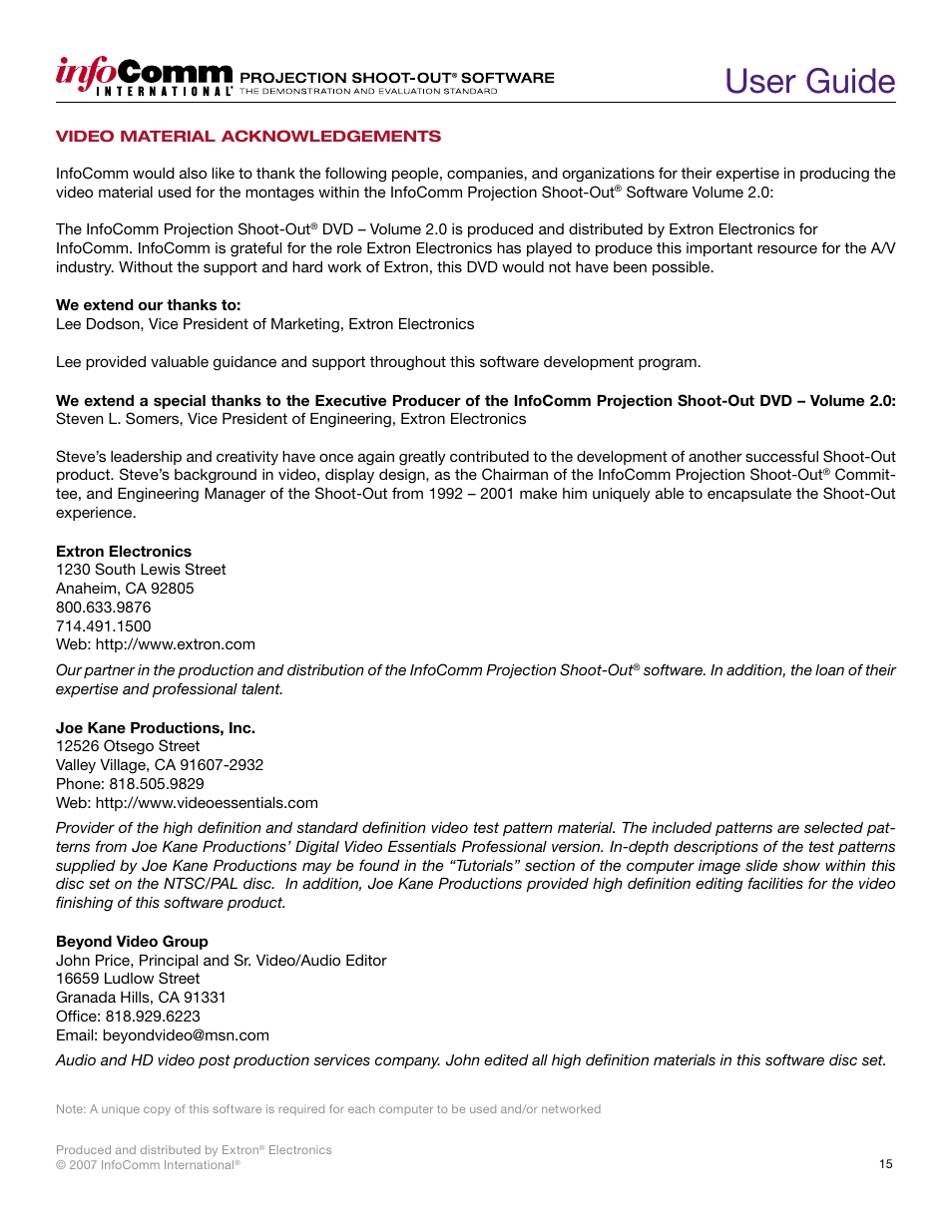 User guide | Extron Electronics Projection Shoot-Out Volume 2.0 User Manual | Page 15 / 20