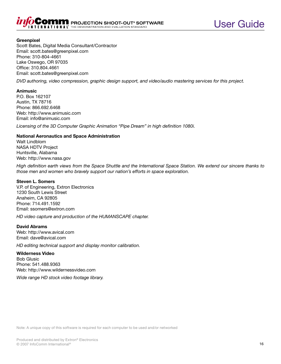 User guide | Extron Electronics Projection Shoot-Out Volume 2.0 User Manual | Page 16 / 20