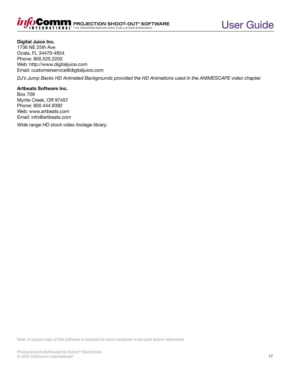 User guide | Extron Electronics Projection Shoot-Out Volume 2.0 User Manual | Page 17 / 20